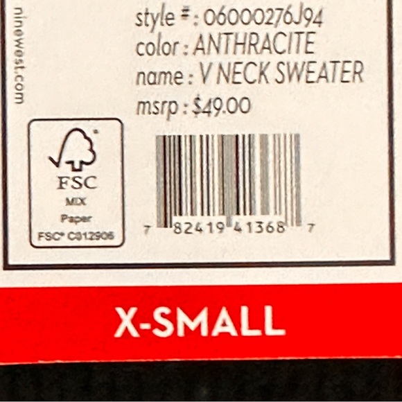 Nine-West Anthracite Black V-Neck Pull Over Sweater X-Small NWT - Picture 8 of 8
